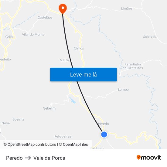 Peredo to Vale da Porca map