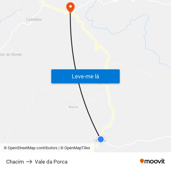 Chacim to Vale da Porca map