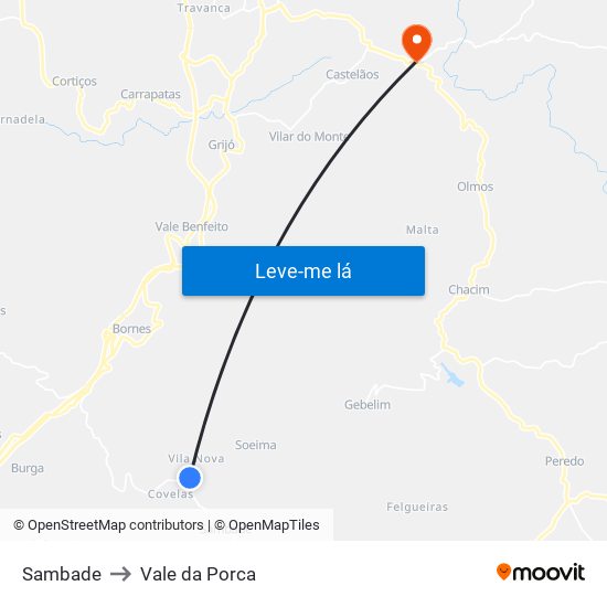 Sambade to Vale da Porca map