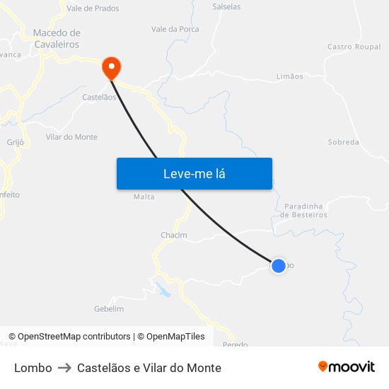 Lombo to Castelãos e Vilar do Monte map