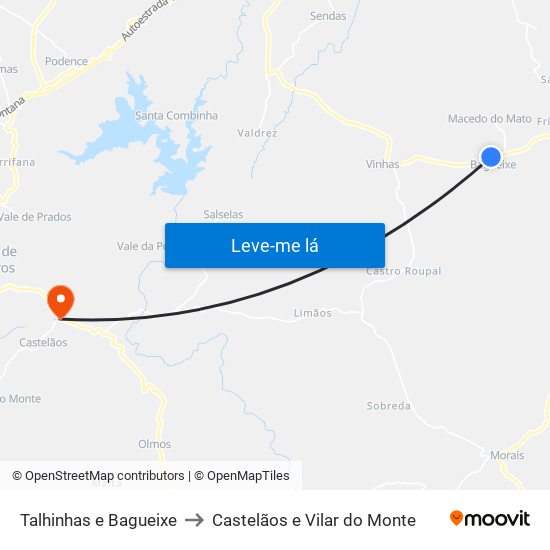 Talhinhas e Bagueixe to Castelãos e Vilar do Monte map