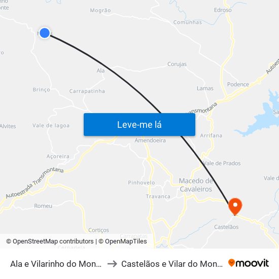 Ala e Vilarinho do Monte to Castelãos e Vilar do Monte map