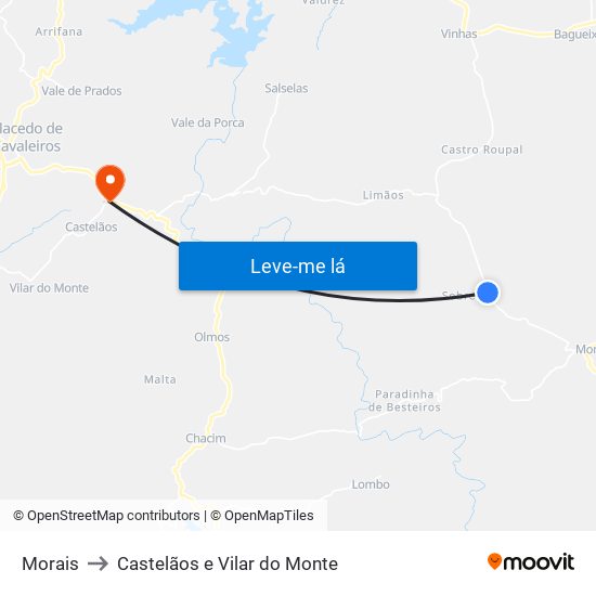 Morais to Castelãos e Vilar do Monte map