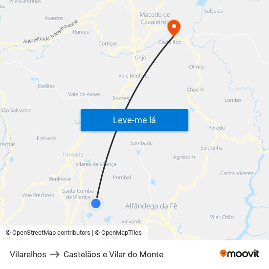 Vilarelhos to Castelãos e Vilar do Monte map