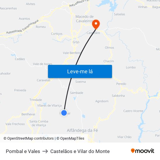 Pombal e Vales to Castelãos e Vilar do Monte map