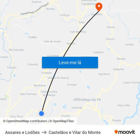 Assares e Lodões to Castelãos e Vilar do Monte map