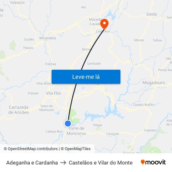 Adeganha e Cardanha to Castelãos e Vilar do Monte map