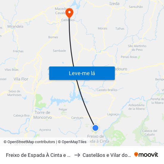 Freixo de Espada À Cinta e Mazouco to Castelãos e Vilar do Monte map