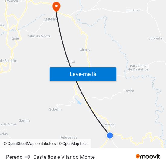 Peredo to Castelãos e Vilar do Monte map