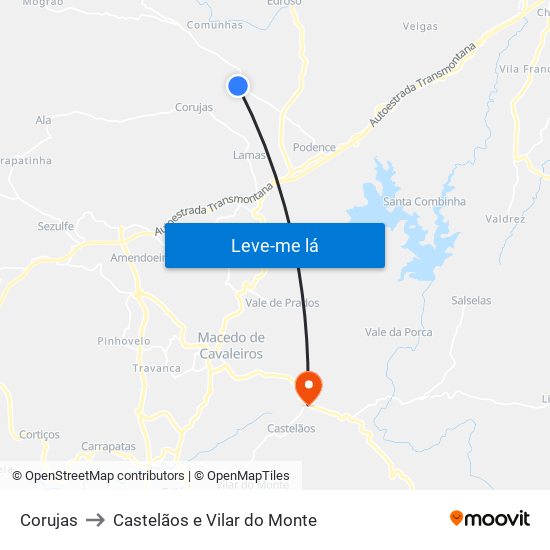 Corujas to Castelãos e Vilar do Monte map