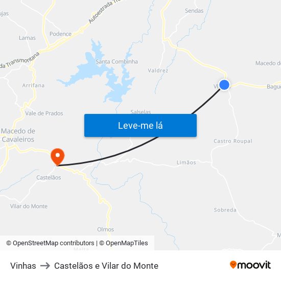 Vinhas to Castelãos e Vilar do Monte map