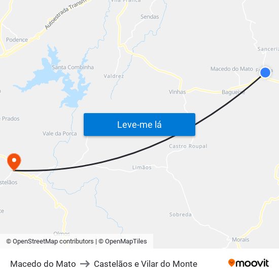 Macedo do Mato to Castelãos e Vilar do Monte map