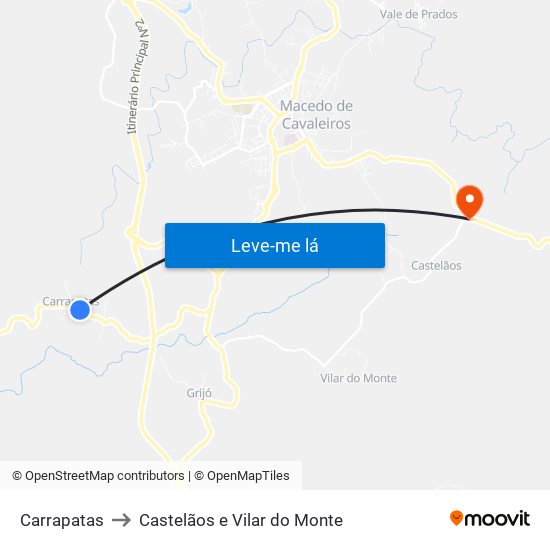 Carrapatas to Castelãos e Vilar do Monte map