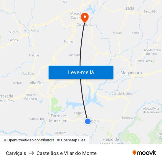 Carviçais to Castelãos e Vilar do Monte map