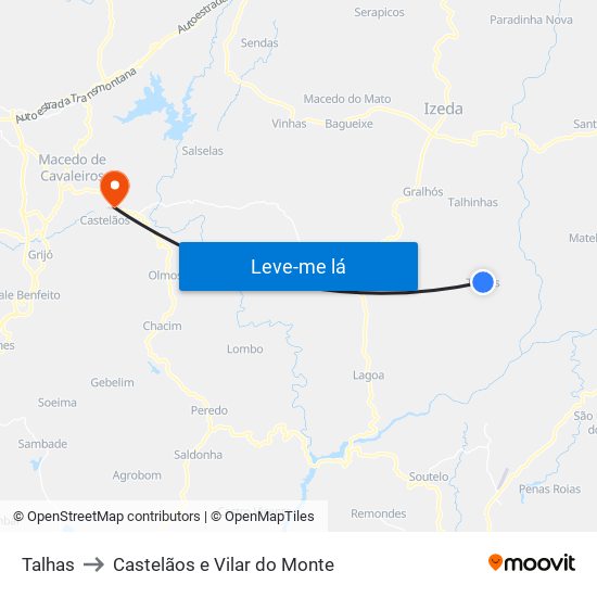 Talhas to Castelãos e Vilar do Monte map