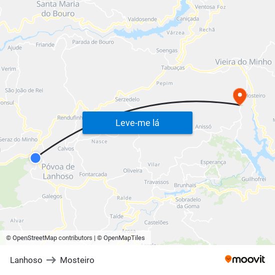 Lanhoso to Mosteiro map