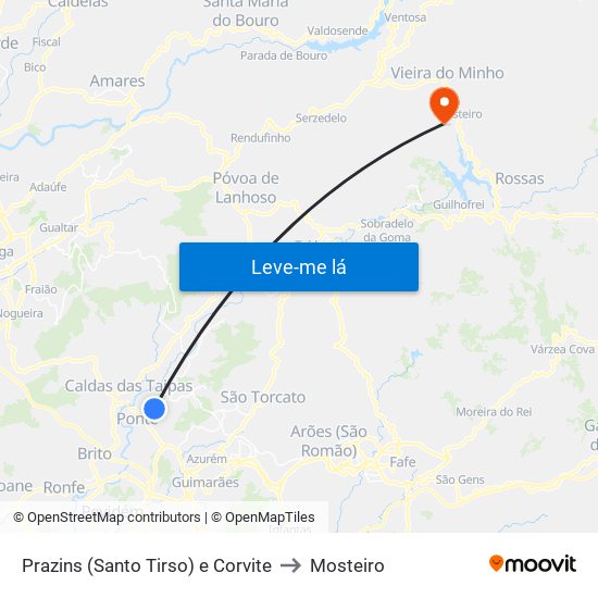 Prazins (Santo Tirso) e Corvite to Mosteiro map