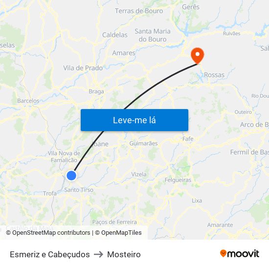 Esmeriz e Cabeçudos to Mosteiro map