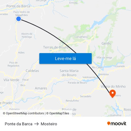 Ponte da Barca to Mosteiro map