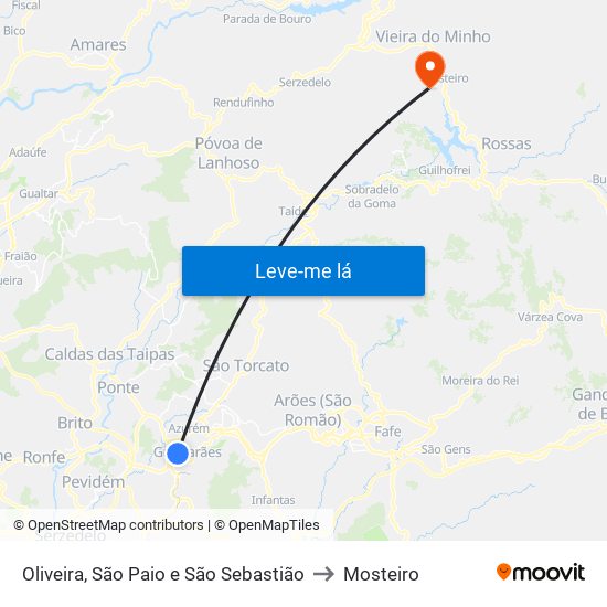 Oliveira, São Paio e São Sebastião to Mosteiro map