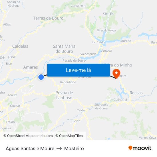 Águas Santas e Moure to Mosteiro map