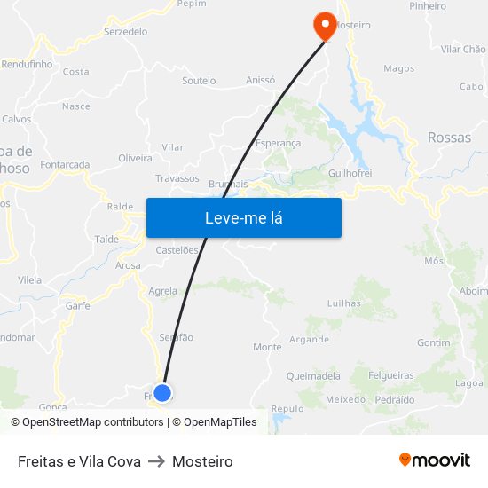 Freitas e Vila Cova to Mosteiro map