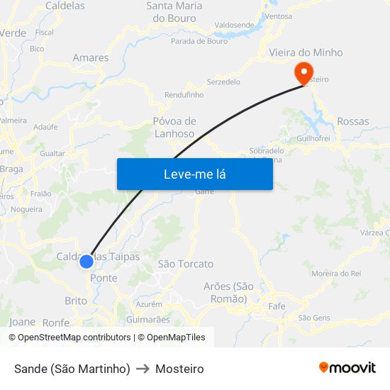 Sande (São Martinho) to Mosteiro map