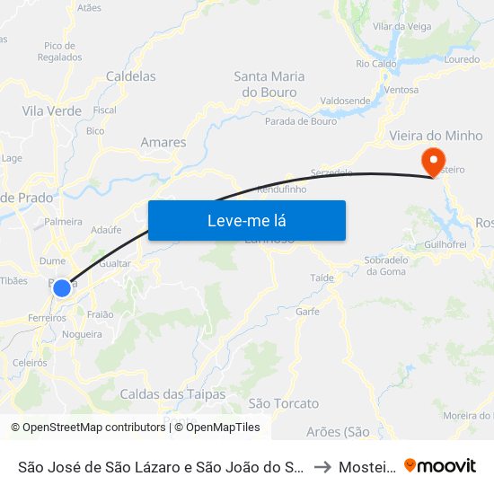 São José de São Lázaro e São João do Souto to Mosteiro map