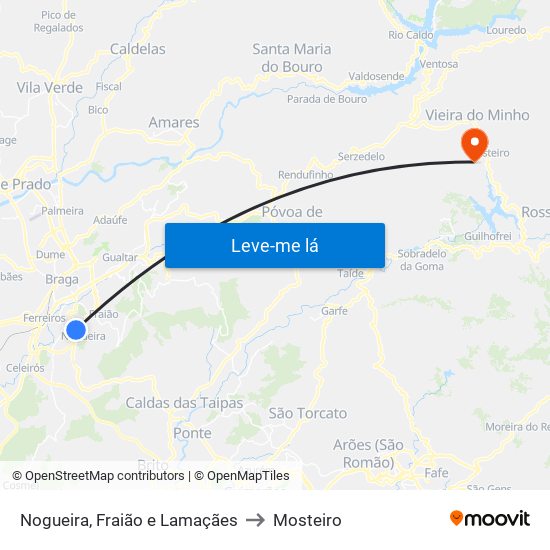 Nogueira, Fraião e Lamaçães to Mosteiro map