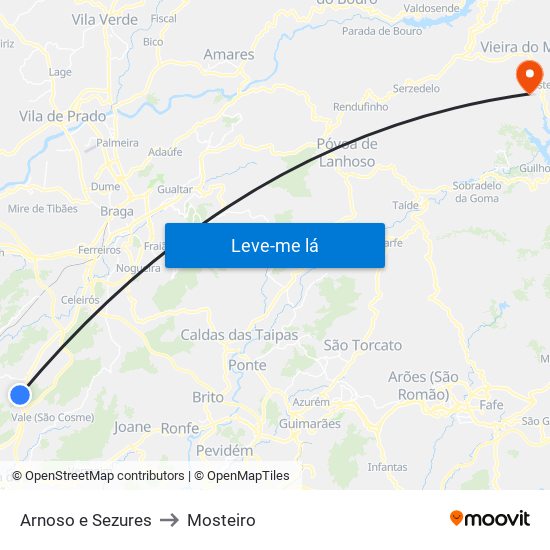 Arnoso e Sezures to Mosteiro map
