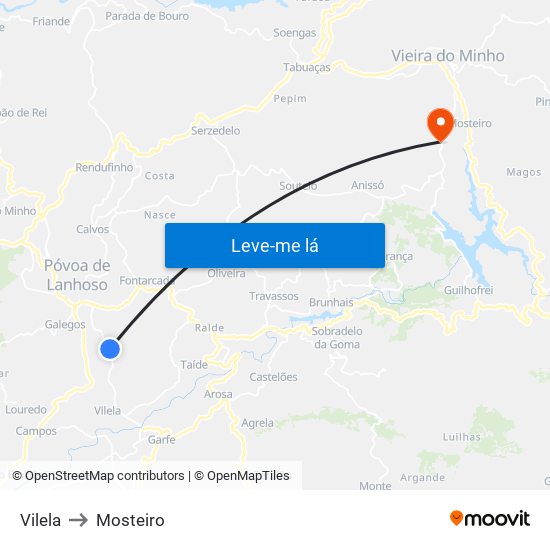 Vilela to Mosteiro map