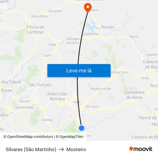 Silvares (São Martinho) to Mosteiro map