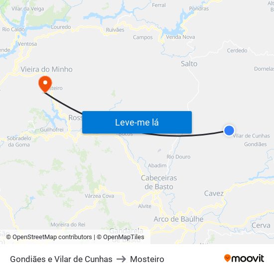 Gondiães e Vilar de Cunhas to Mosteiro map