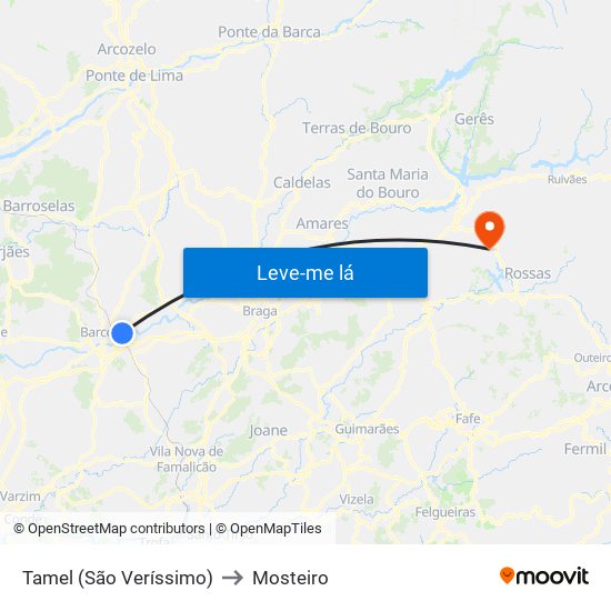 Tamel (São Veríssimo) to Mosteiro map