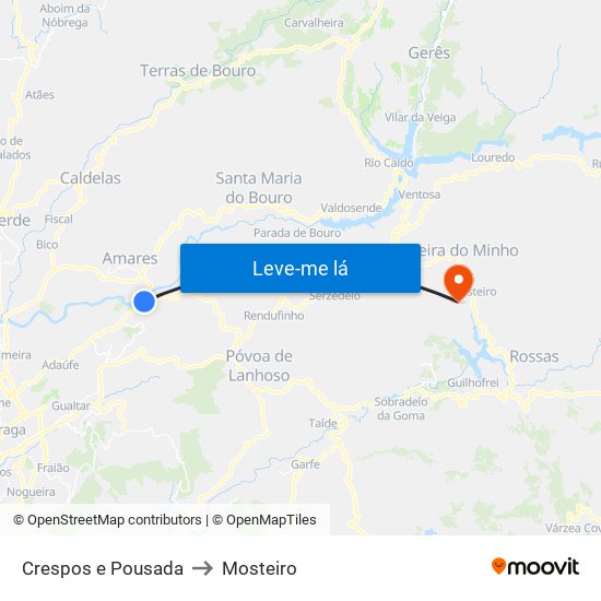 Crespos e Pousada to Mosteiro map