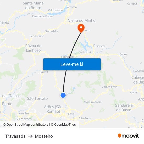 Travassós to Mosteiro map
