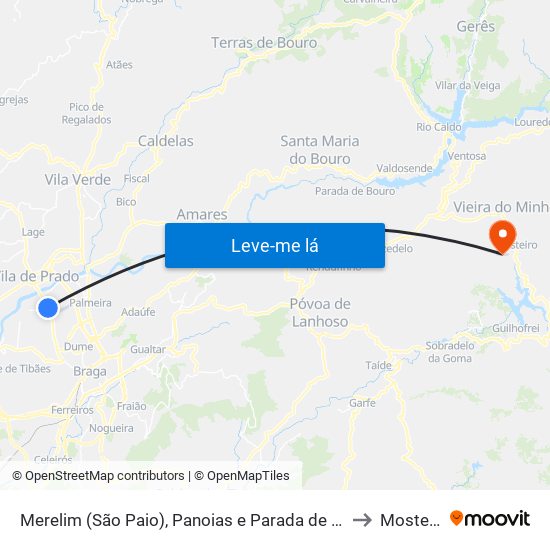 Merelim (São Paio), Panoias e Parada de Tibães to Mosteiro map