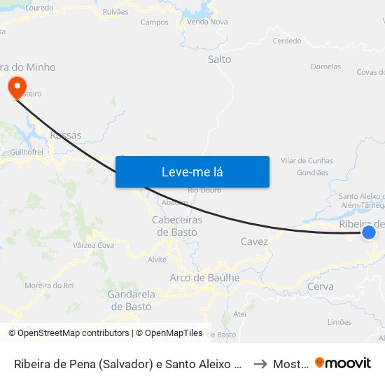Ribeira de Pena (Salvador) e Santo Aleixo de Além-Tâmega to Mosteiro map