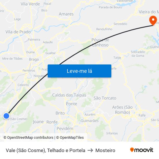 Vale (São Cosme), Telhado e Portela to Mosteiro map