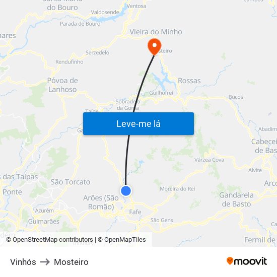 Vinhós to Mosteiro map