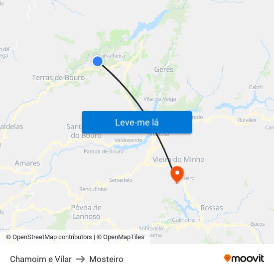 Chamoim e Vilar to Mosteiro map