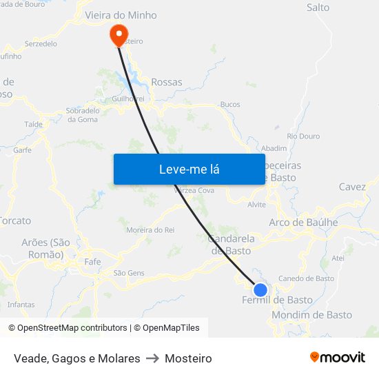 Veade, Gagos e Molares to Mosteiro map
