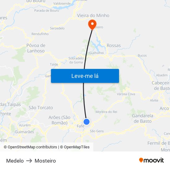 Medelo to Mosteiro map