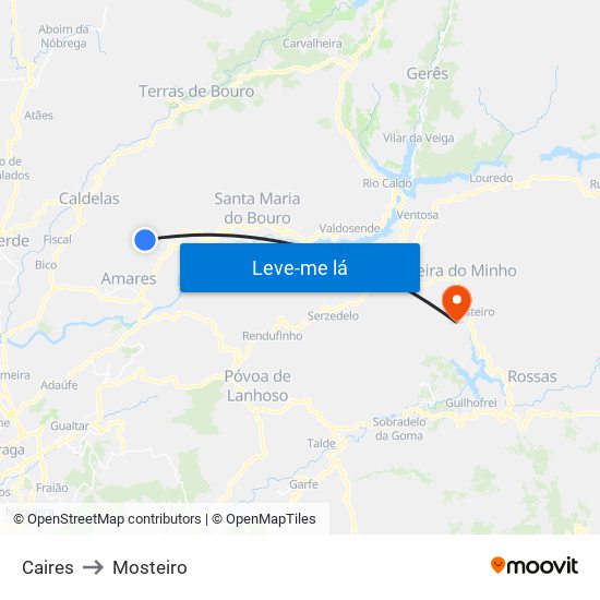 Caires to Mosteiro map