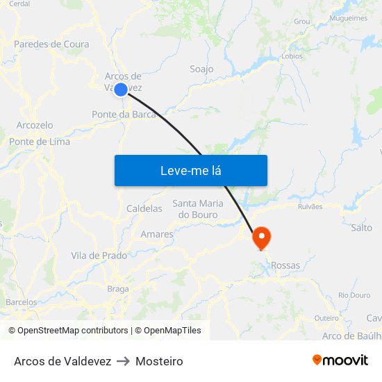 Arcos de Valdevez to Mosteiro map
