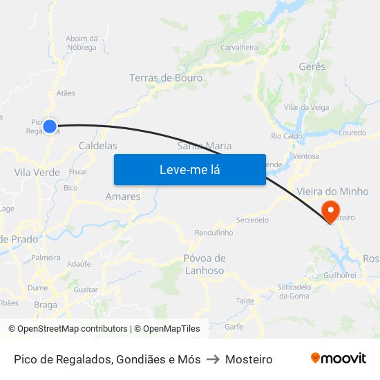 Pico de Regalados, Gondiães e Mós to Mosteiro map
