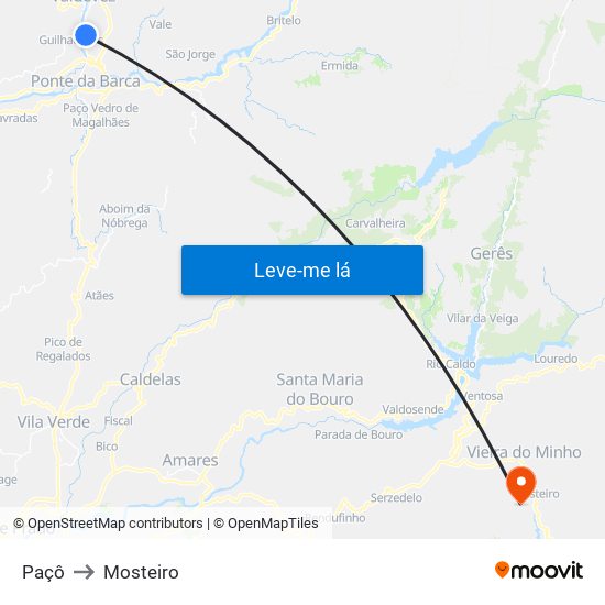 Paçô to Mosteiro map