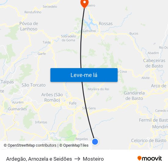 Ardegão, Arnozela e Seidões to Mosteiro map