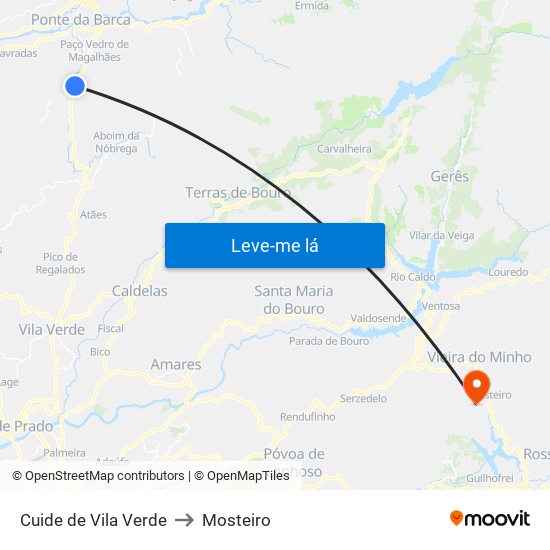 Cuide de Vila Verde to Mosteiro map