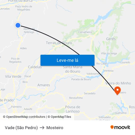 Vade (São Pedro) to Mosteiro map